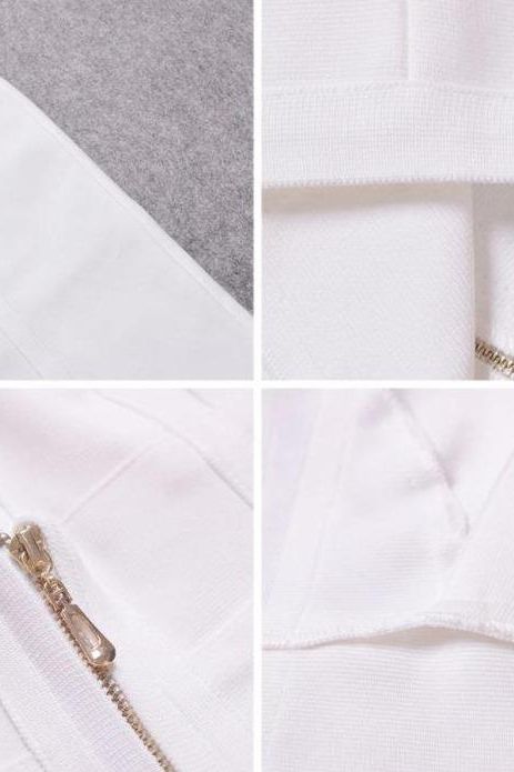 Woman wearing a figure flattering Sia Bandage Dress - Pearl White Bodycon Collection