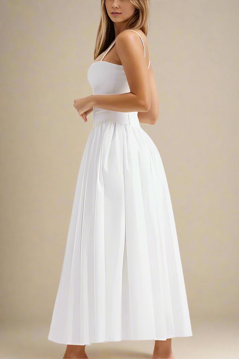 Woman wearing a figure flattering Tasmin Bodycon Midi Dress - Pearl White BODYCON COLLECTION