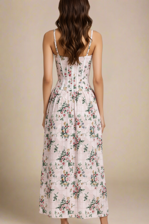 Woman wearing a figure flattering Tasmin Midi Dress - Beige Cream BODYCON COLLECTION