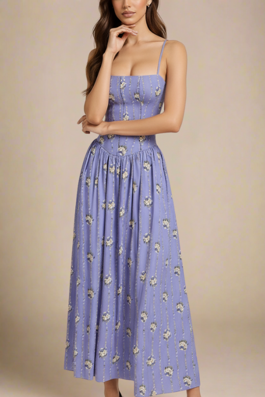 Woman wearing a figure flattering Tasmin Midi Dress - Royal Blue BODYCON COLLECTION