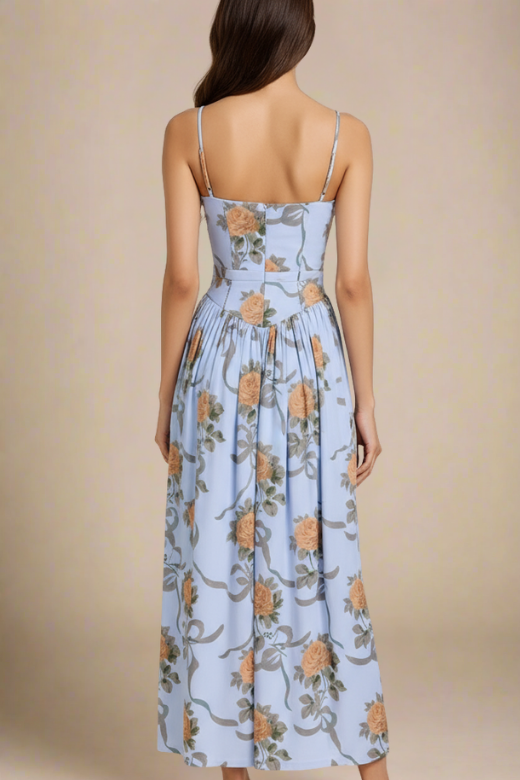 Woman wearing a figure flattering Tasmin Midi Dress - Sky Blue BODYCON COLLECTION