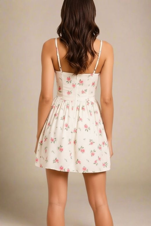 Woman wearing a figure flattering  Tasmin Mini Dress - Cream BODYCON COLLECTION