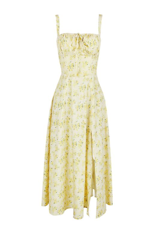 Woman wearing a figure flattering Taylor Bodycon Day Midi Dress - Daffodil Yellow BODYCON COLLECTION