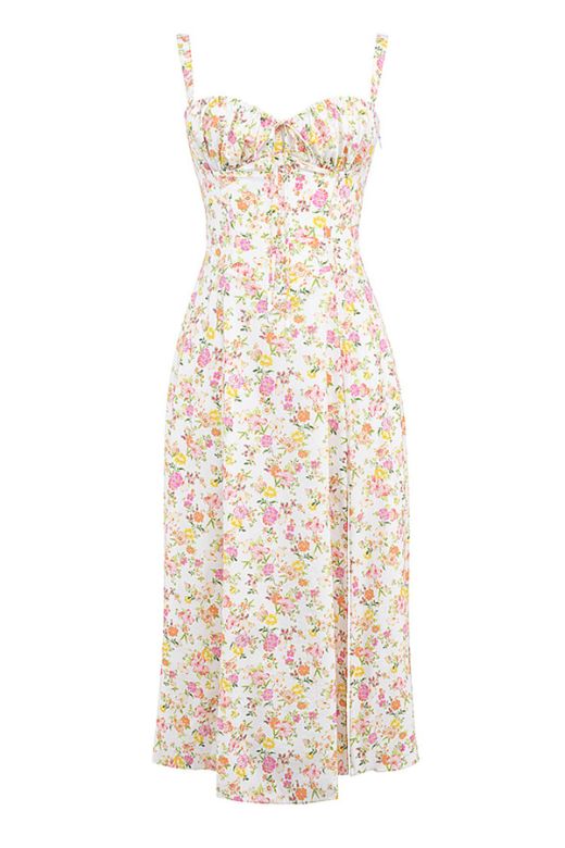 Woman wearing a figure flattering Taylor Bodycon Day Midi Dress - Flamingo Pink BODYCON COLLECTION