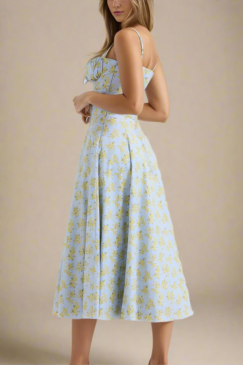 Woman wearing a figure flattering Taylor Bodycon Day Midi Dress - Sky Blue BODYCON COLLECTION