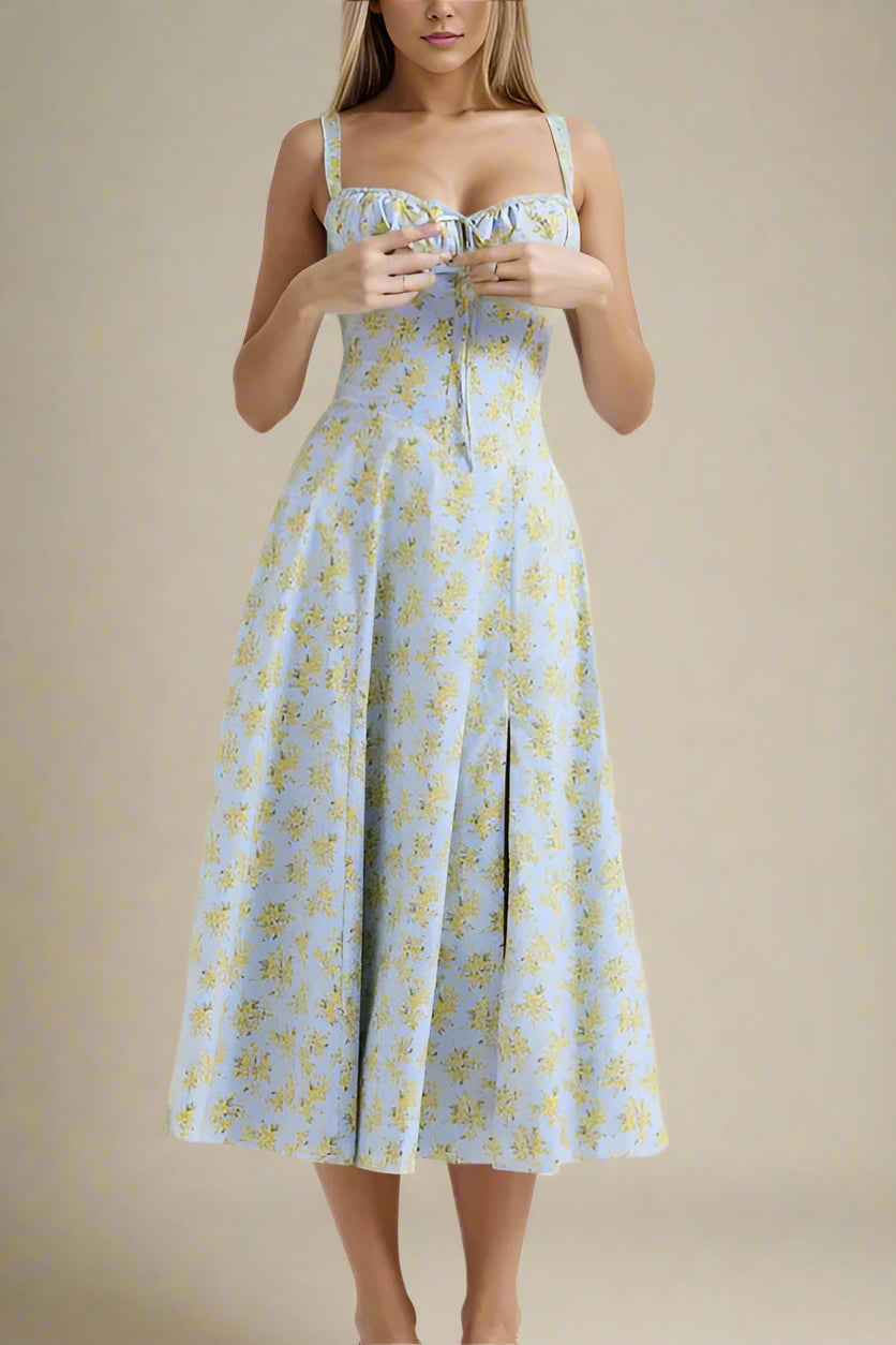 Woman wearing a figure flattering Taylor Bodycon Day Midi Dress - Sky Blue BODYCON COLLECTION