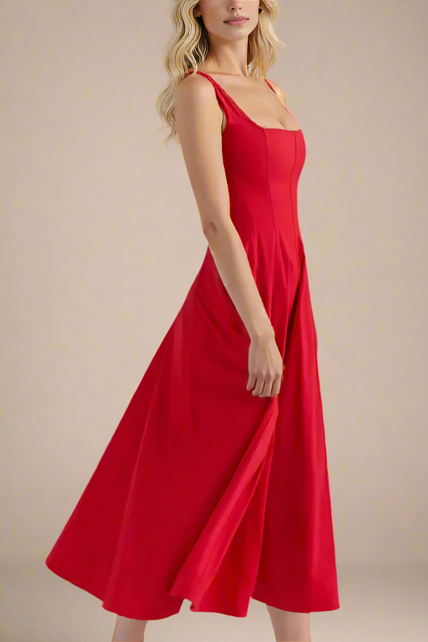 Woman wearing a figure flattering Willa Bodycon Midi Dress - Lipstick Red BODYCON COLLECTION Pty Ltd