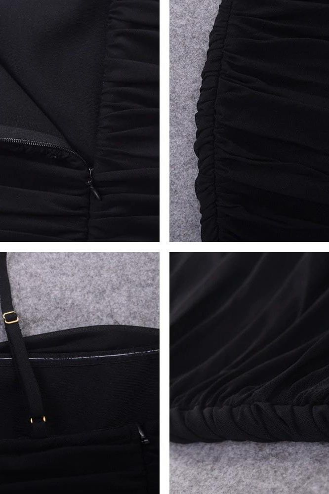 Woman wearing a figure flattering Zoe Bodycon Wrap Maxi Dress - Classic Black Bodycon Collection