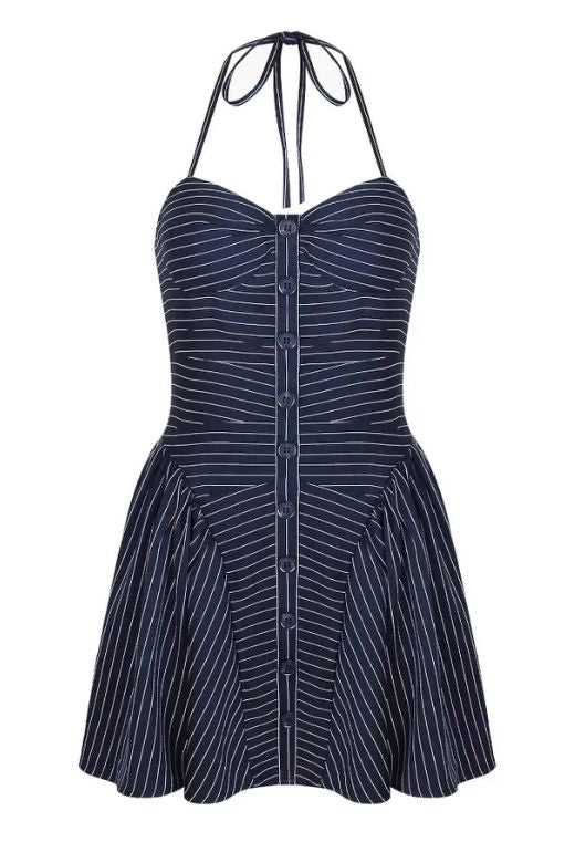 Bonnie Bodycon Halterneck Mini Dress - Navy Blue