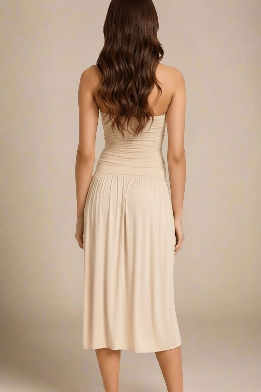 North Bodycon Wrap Midi Dress - Beige