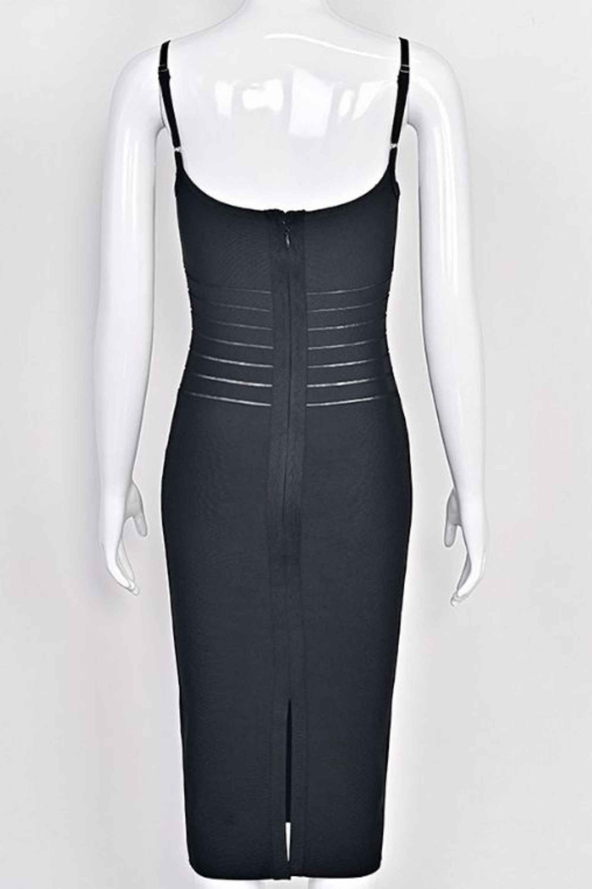 Woman wearing a figure flattering  Abigail Bodycon Midi Dress - Classic Black BODYCON COLLECTION Pty Ltd