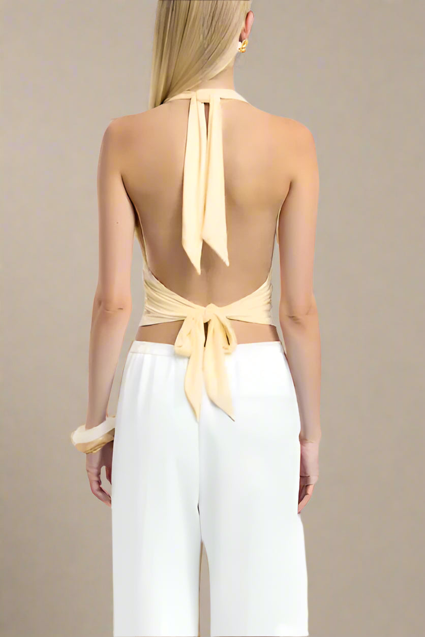Woman wearing a figure flattering  Aby Bodycon Top - Butter Yellow BODYCON COLLECTION Pty Ltd