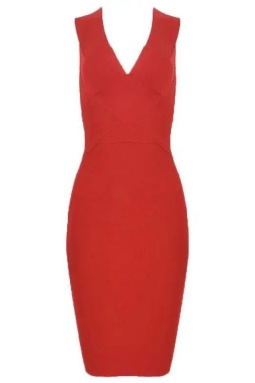 Woman wearing a figure flattering  Ash Bandage Dress - Lipstick Red Bodycon Collection