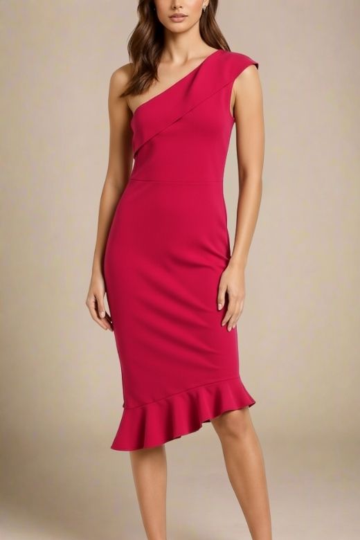 Woman wearing a figure flattering  Avery Bandage Dress - Red Wine BODYCON COLLECTION