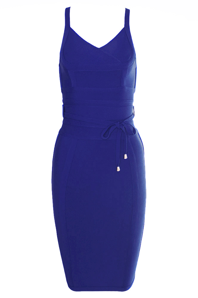 Woman wearing a figure flattering  Bek Bandage Dress - Navy Blue Bodycon Collection
