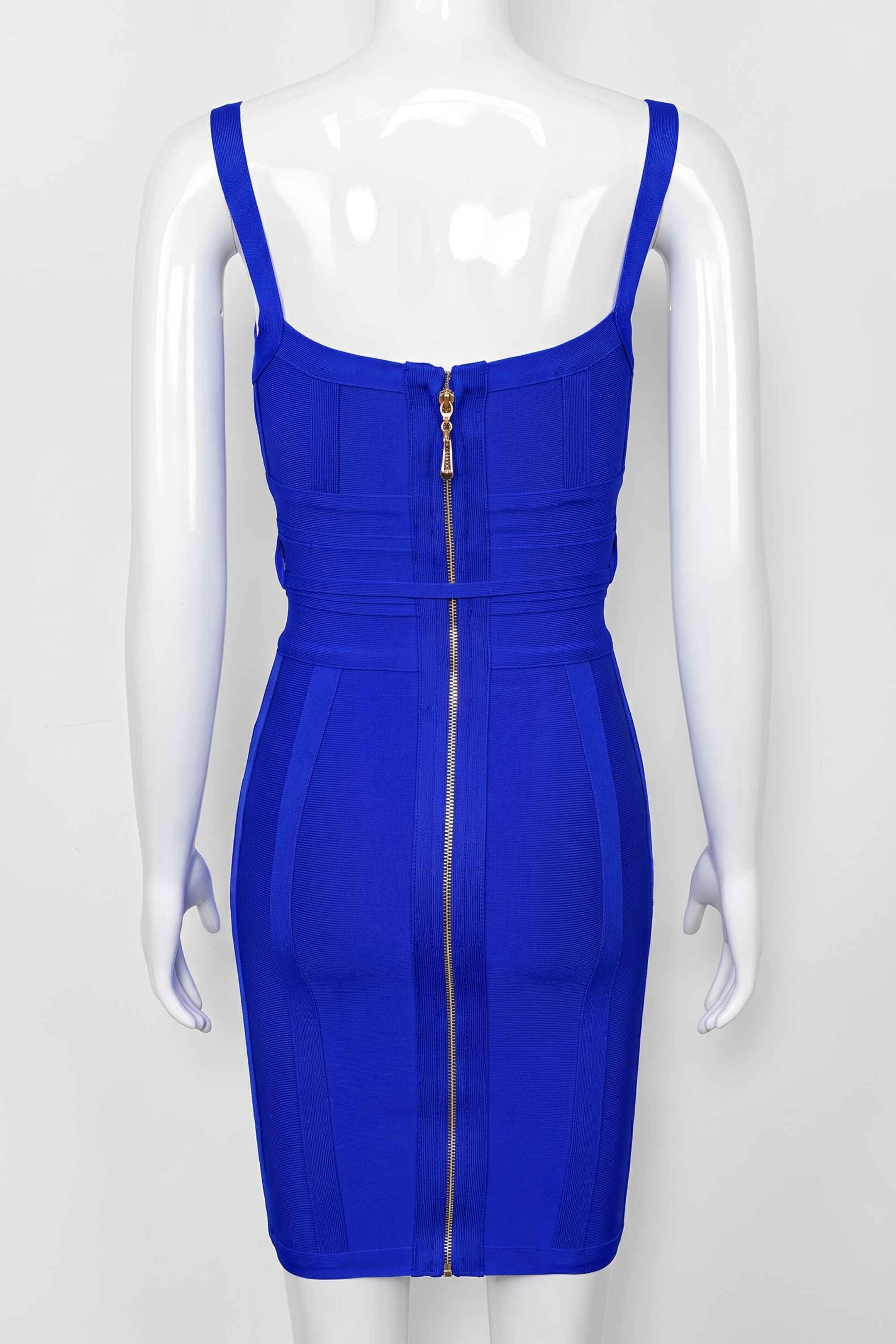 Woman wearing a figure flattering  Bek Bandage Dress - Royal Blue Bodycon Collection