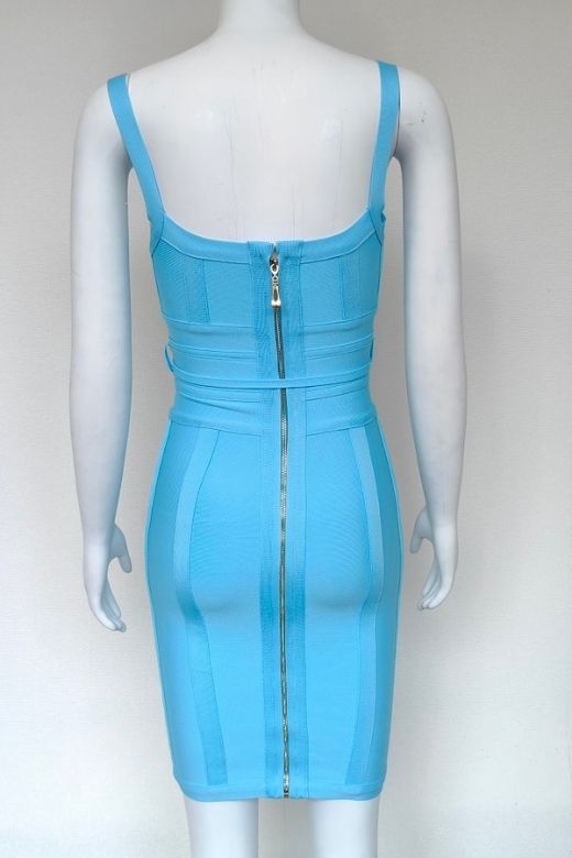 Woman wearing a figure flattering  Bek Bandage Dress - Sky Blue Bodycon Collection