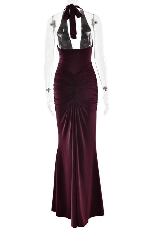 Woman wearing a figure flattering  Bella Bodycon Wrap Maxi Dress - Red Wine BODYCON COLLECTION Pty Ltd