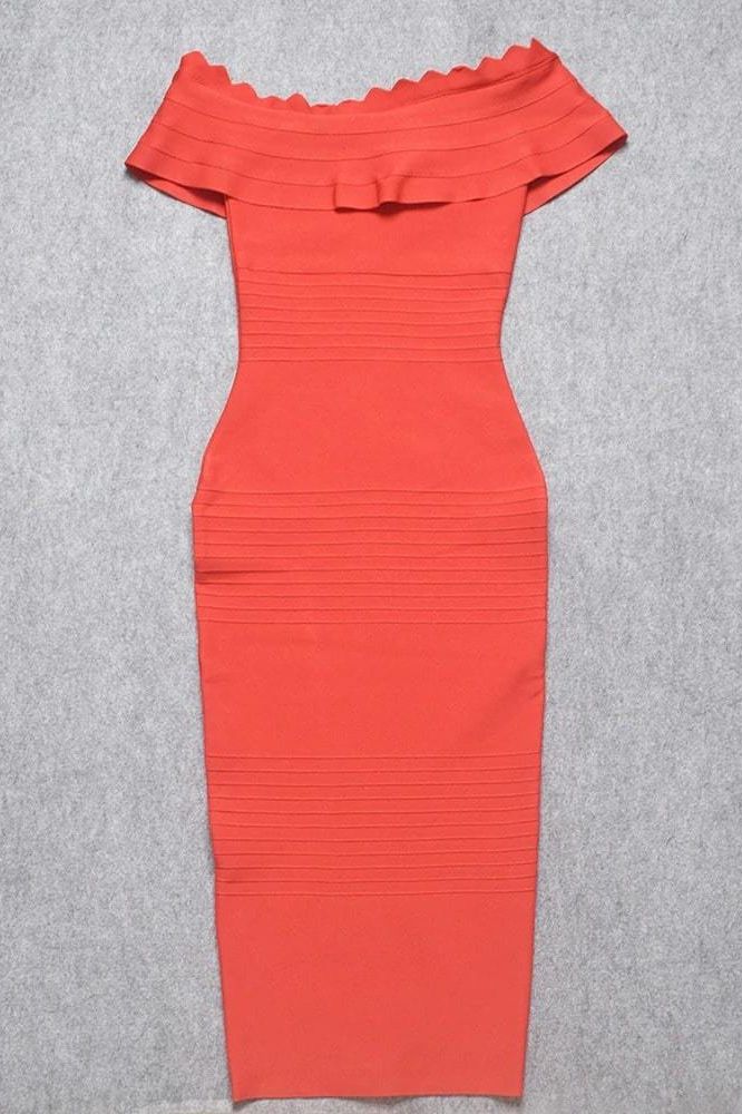 Woman wearing a figure flattering  Billie Bandage Midi Dress - Lipstick Red Bodycon Collection