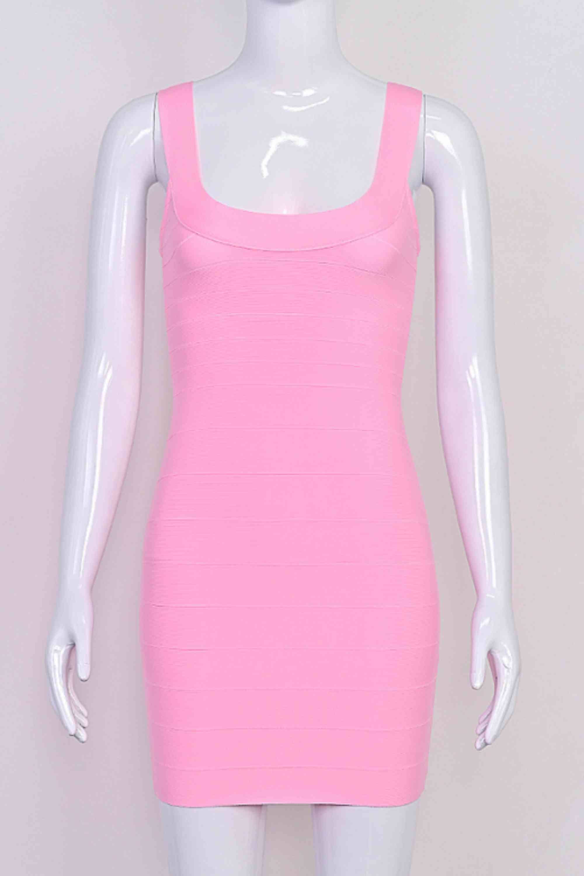 Woman wearing a figure flattering  Cindy Bandage Mini Dress - Blush Pink BODYCON COLLECTION Pty Ltd