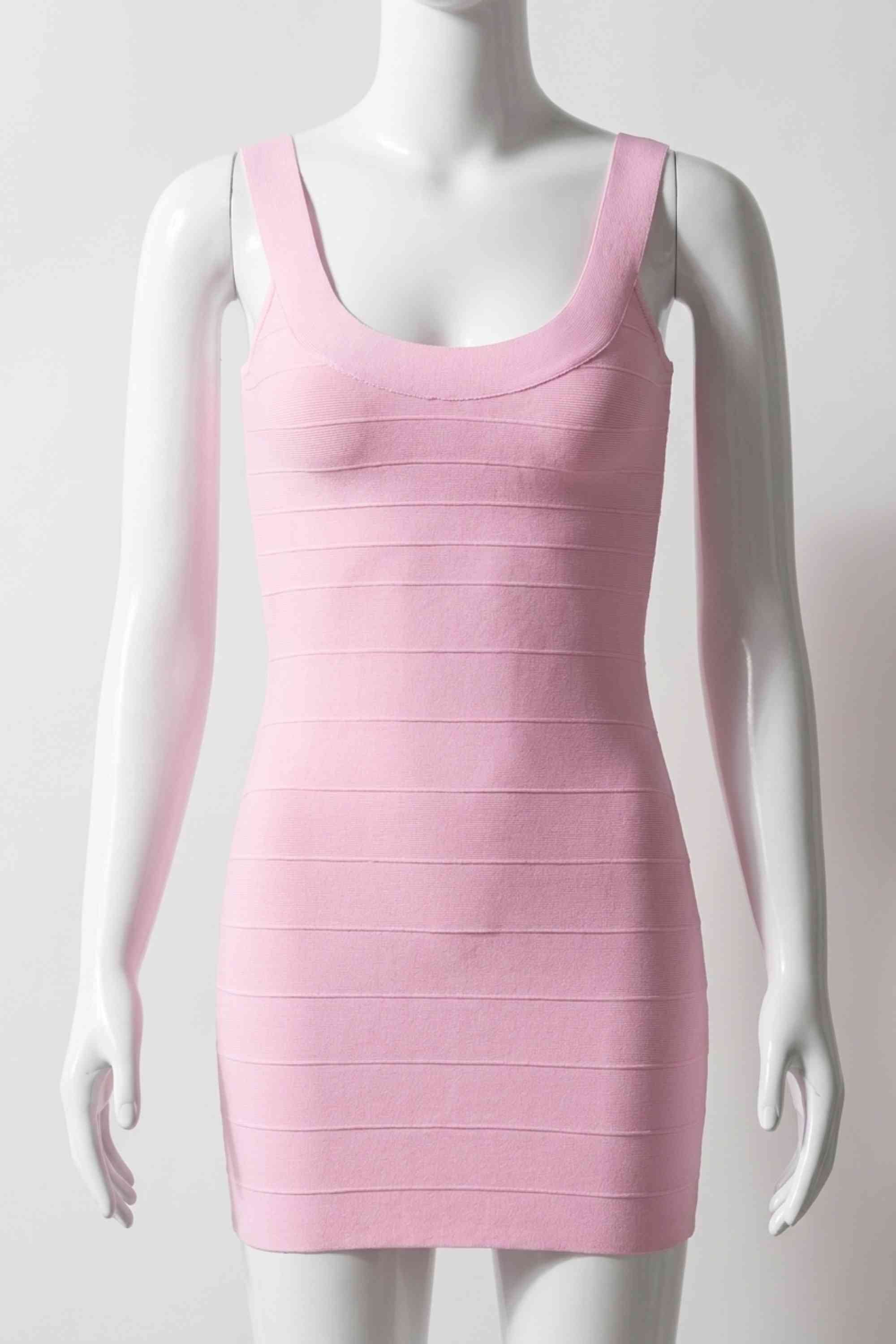 Woman wearing a figure flattering  Cindy Bandage Mini Dress - Dusty Pink BODYCON COLLECTION Pty Ltd