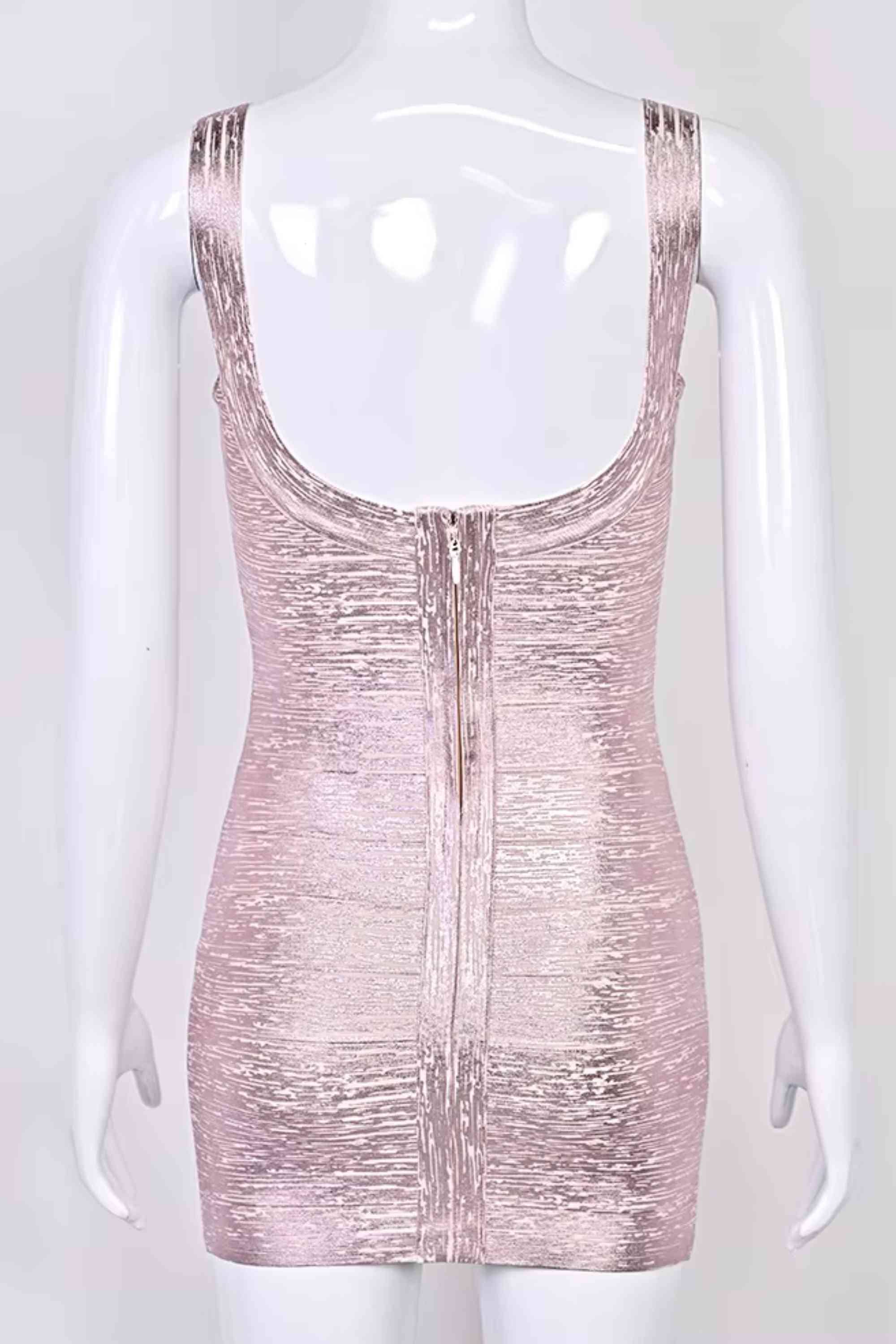 Woman wearing a figure flattering  Cindy Bandage Mini Dress - Rose BODYCON COLLECTION Pty Ltd