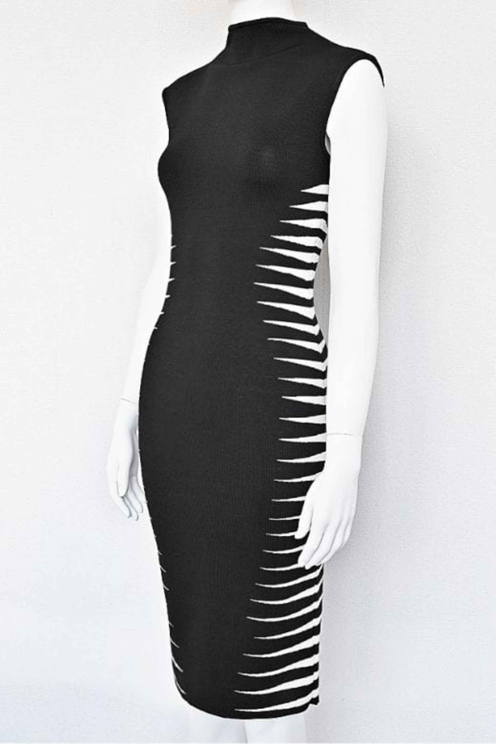 Woman wearing a figure flattering  Cleo Bandage Midi Dress - Classic Black BODYCON COLLECTION Pty Ltd