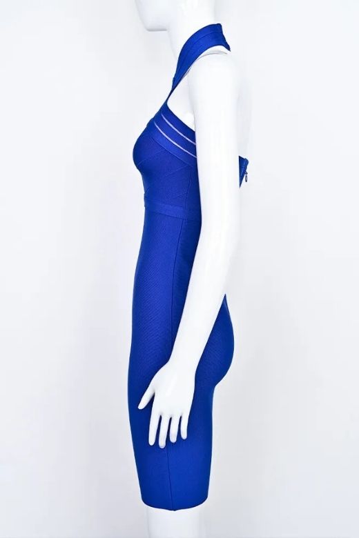 Woman wearing a figure flattering  Eden Bandage Dress - Royal Blue BODYCON COLLECTION
