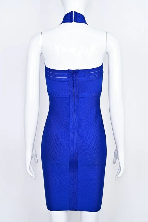 Woman wearing a figure flattering  Eden Bandage Dress - Royal Blue BODYCON COLLECTION
