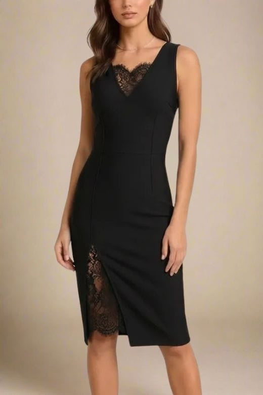 Woman wearing a figure flattering  Elsa Bodycon Dress - Classic Black BODYCON COLLECTION Pty Ltd