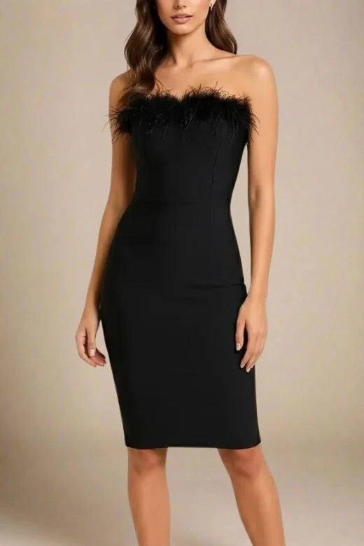 Woman wearing a figure flattering  Erin Bandage Dress - Classic Black BODYCON COLLECTION