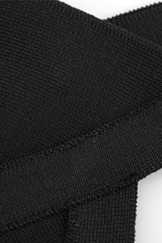 Woman wearing a figure flattering  Eve Bandage Pants Jumpsuit - Classic Black Bodycon Collection