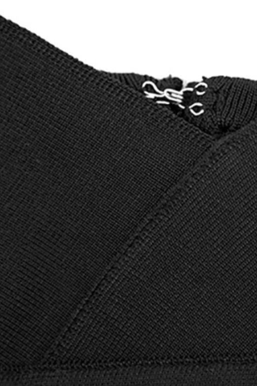 Woman wearing a figure flattering  Eve Bandage Pants Jumpsuit - Classic Black Bodycon Collection