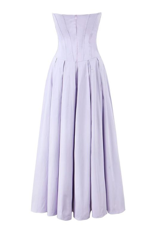 Woman wearing a figure flattering  Gabbi Bodycon Midi Dress - Lavender Purple BODYCON COLLECTION