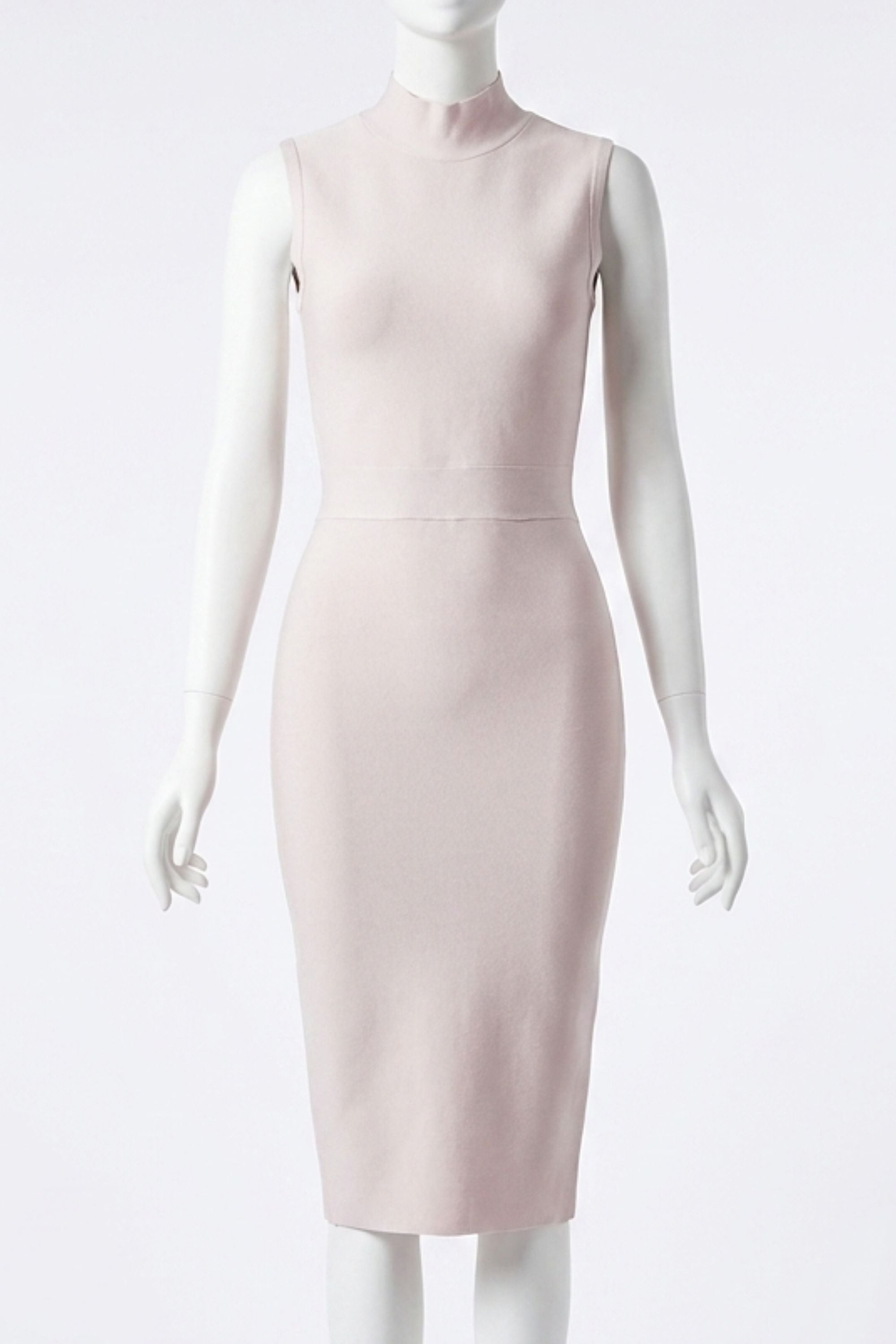 Woman wearing a figure flattering  Grace Bandage Midi Dress - Cream Bodycon Collection