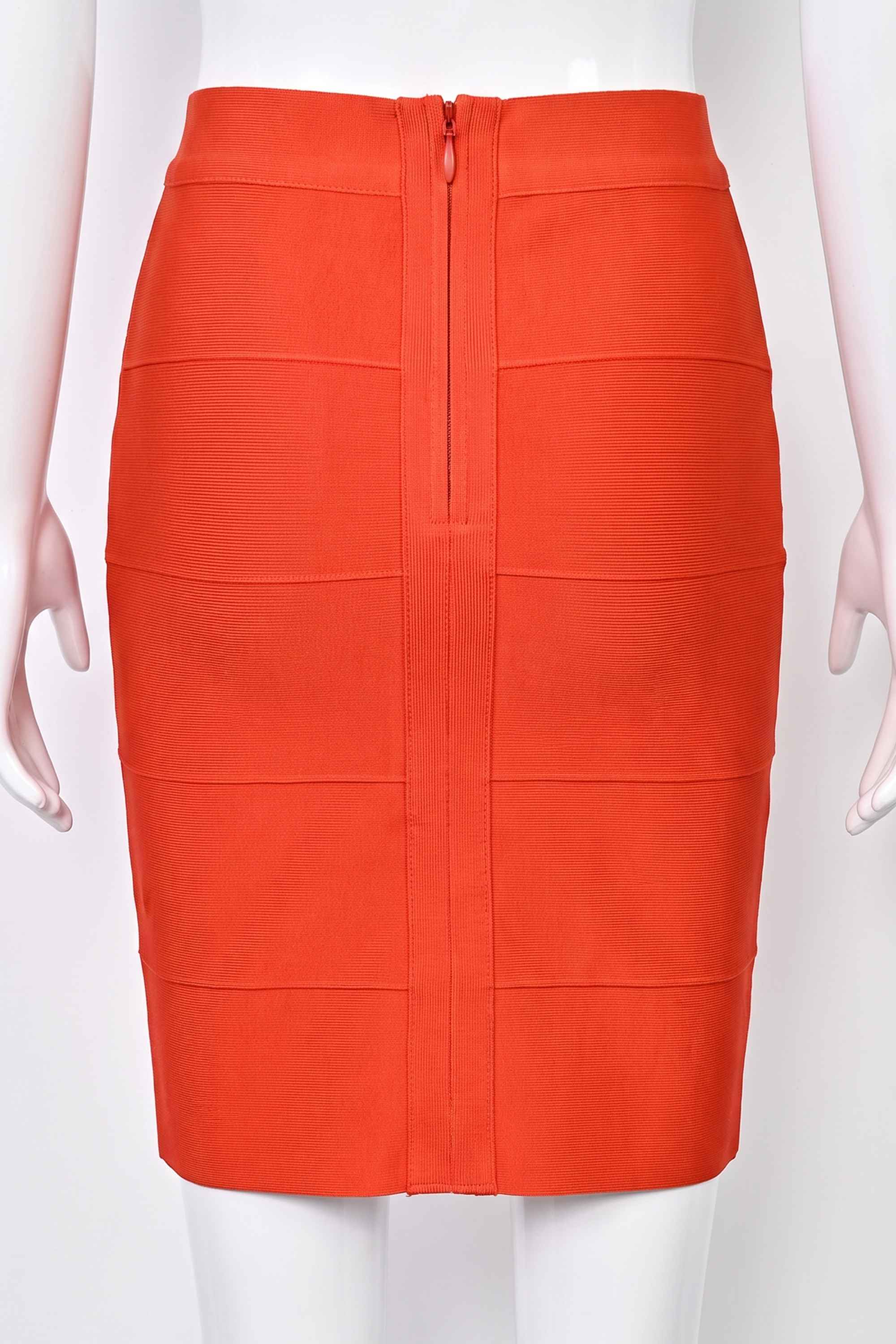 Woman wearing a figure flattering  High Waist Bandage Mini Skirt - Lipstick Red BODYCON COLLECTION
