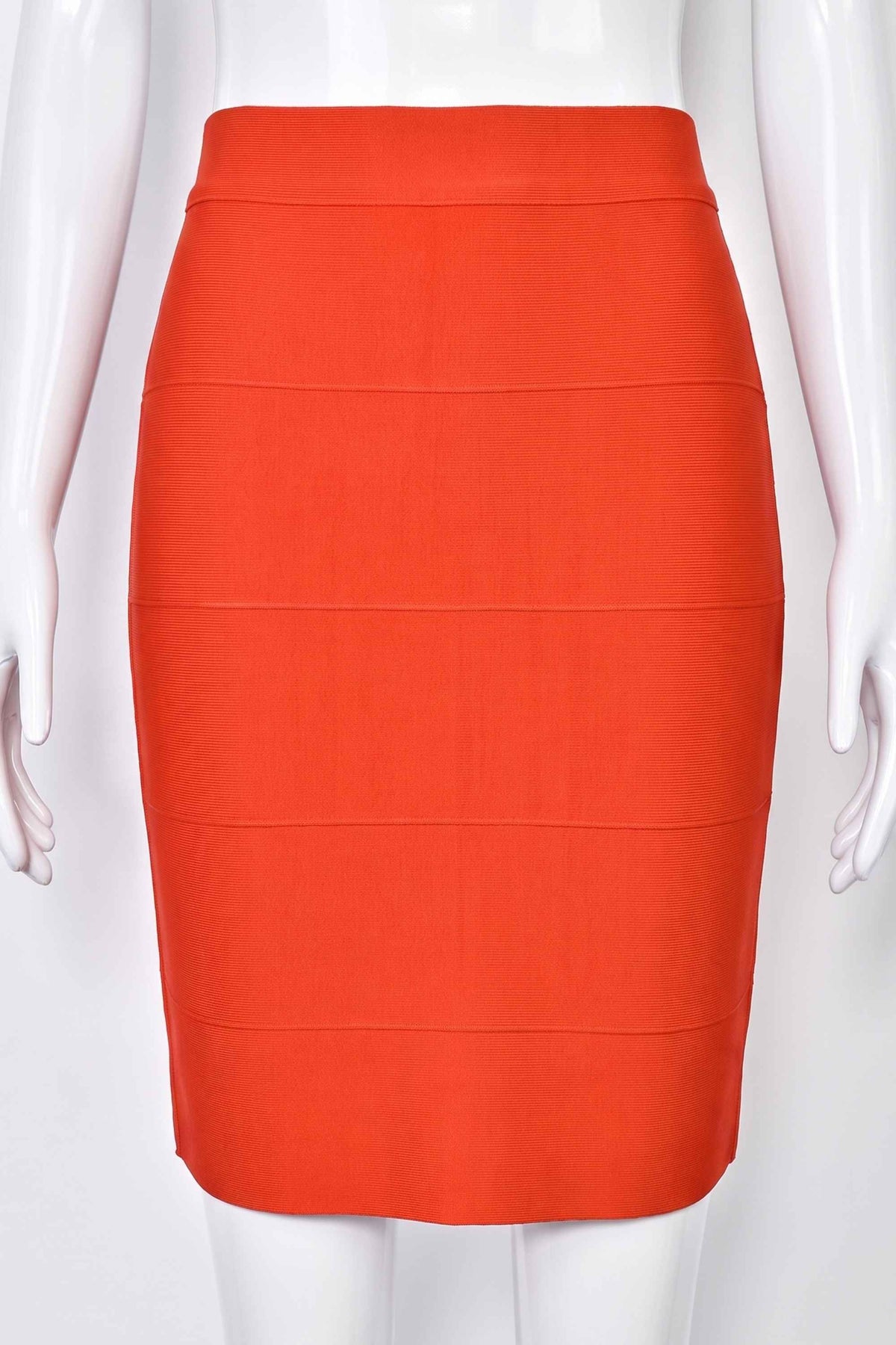 Woman wearing a figure flattering  High Waist Bandage Mini Skirt - Lipstick Red BODYCON COLLECTION