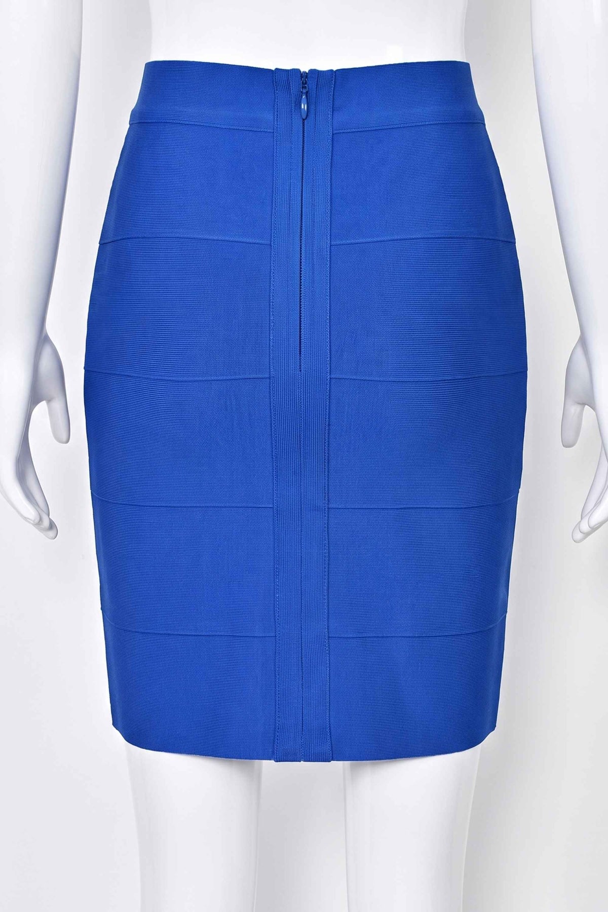 Woman wearing a figure flattering  High Waist Bandage Mini Skirt - Royal Blue BODYCON COLLECTION