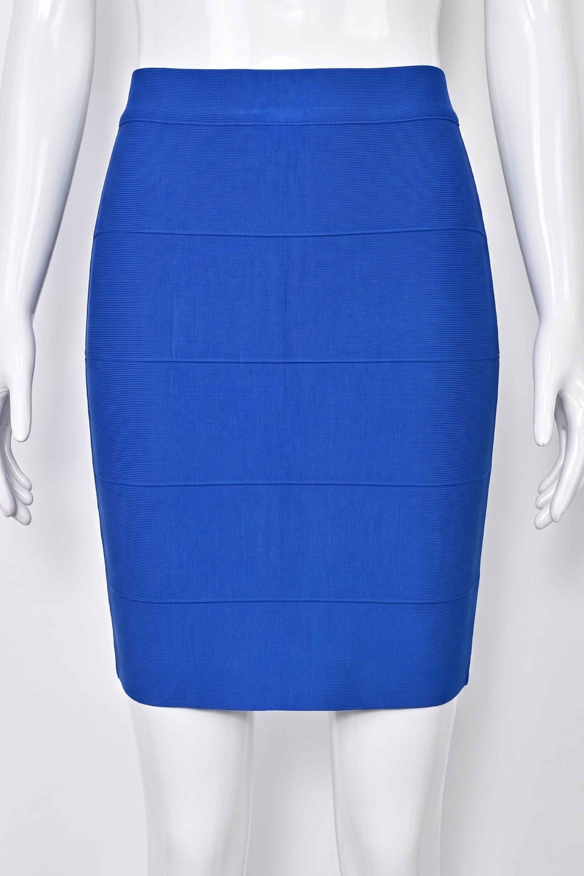 Woman wearing a figure flattering  High Waist Bandage Mini Skirt - Royal Blue BODYCON COLLECTION