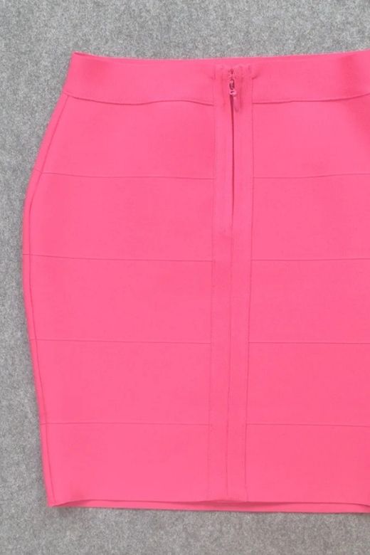 Woman wearing a figure flattering  High Waist Bandage Striped Mini Skirt - Hot Pink BODYCON COLLECTION