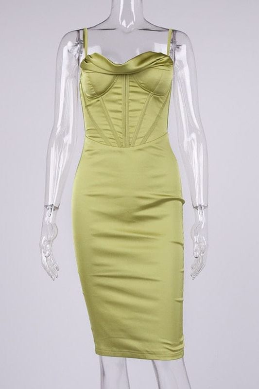 Woman wearing a figure flattering  Indi Bodycon Dress - Olive Green BODYCON COLLECTION