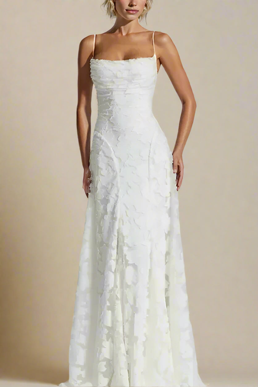 Woman wearing a figure flattering  Ivy Bodycon Maxi Dress - White Pearl BODYCON COLLECTION