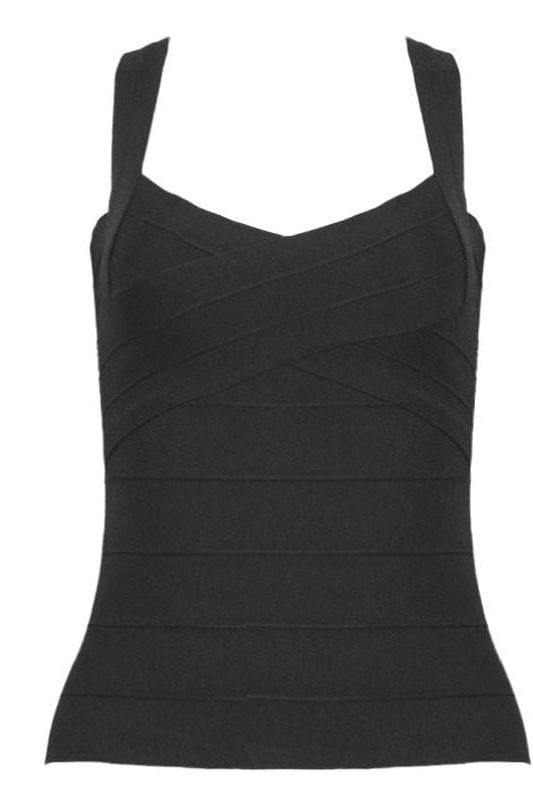 Woman wearing a figure flattering  Jay Bandage Top - Classic Black BODYCON COLLECTION