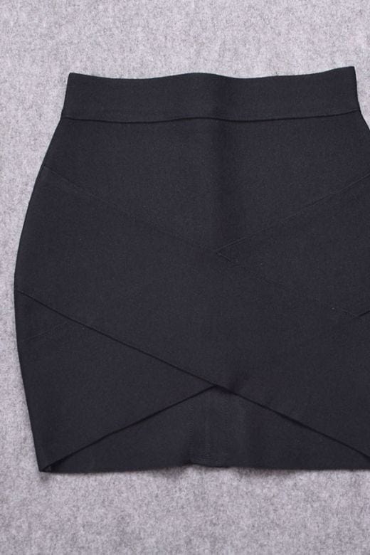 Woman wearing a figure flattering  Jay High Waist Bandage Mini Skirt - Classic Black BODYCON COLLECTION