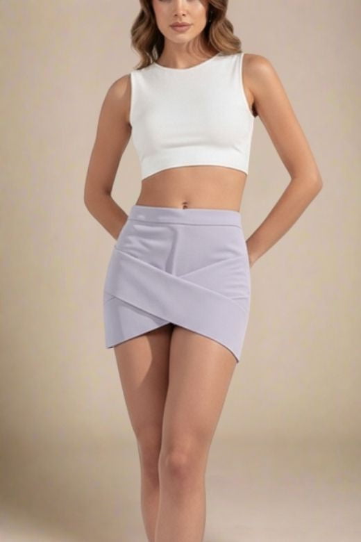 Woman wearing a figure flattering  Jay High Waist Bandage Mini Skirt - Grey BODYCON COLLECTION