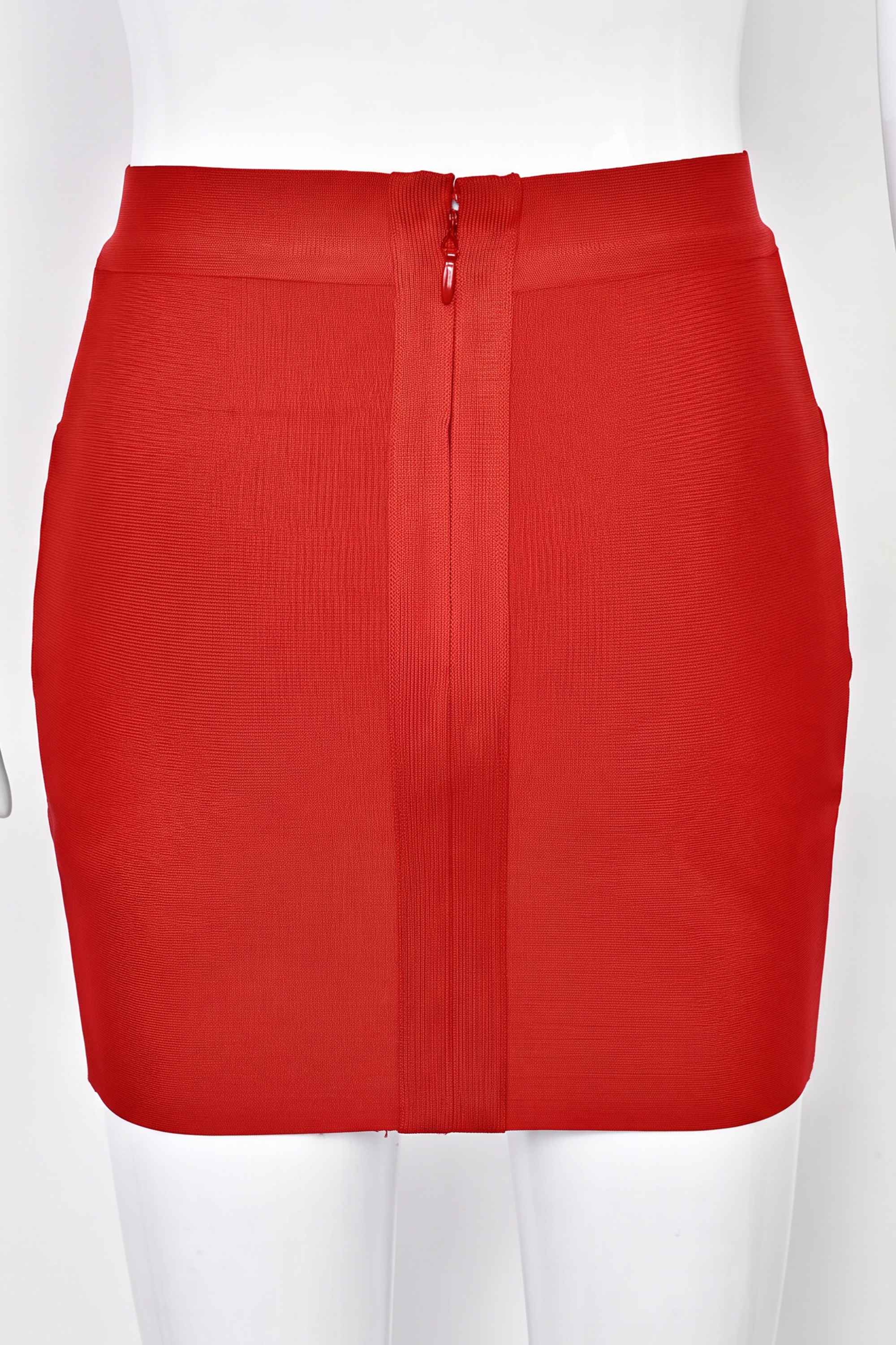 Woman wearing a figure flattering  Jay High Waist Bandage Mini Skirt - Lipstick Red BODYCON COLLECTION