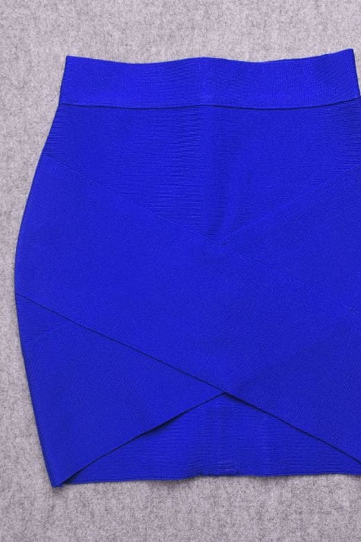 Woman wearing a figure flattering  Jay High Waist Bandage Mini Skirt - Royal Blue BODYCON COLLECTION