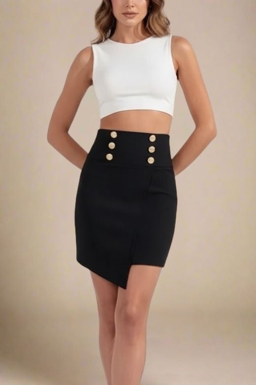 Woman wearing a figure flattering  Jessie Mini Pencil Skirt - Classic Black BODYCON COLLECTION Pty Ltd