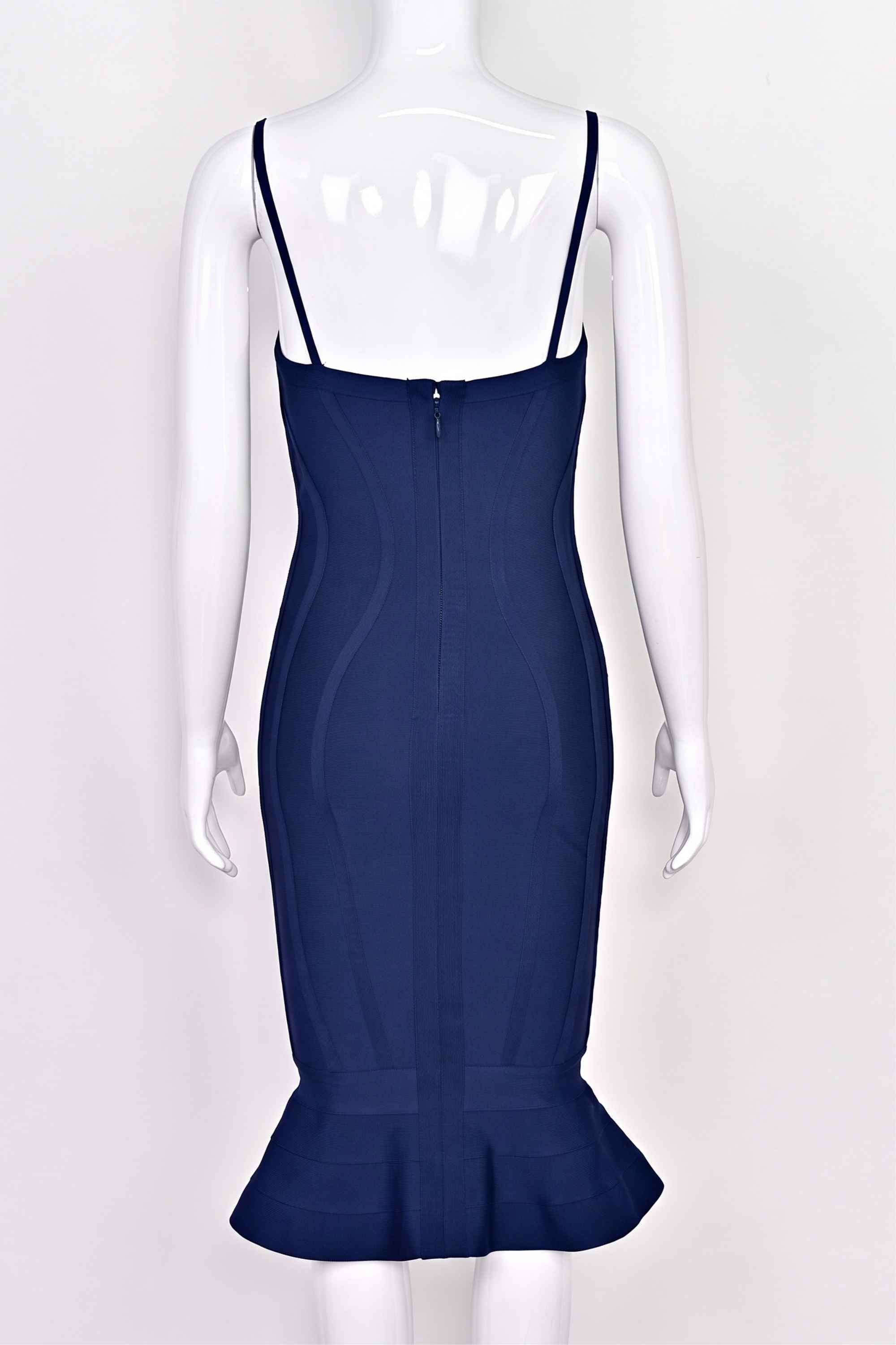 Woman wearing a figure flattering  Joy Bandage Midi Dress - Royal Blue Bodycon Collection