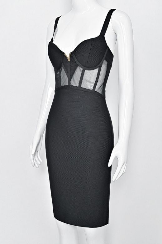 Woman wearing a figure flattering  Juliette Bodycon Dress - Classic Black Bodycon Collection